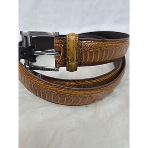 Brand New Stacy Adams Men's 54" Snake Print Leather‎ Belt Cognac Brown Silver